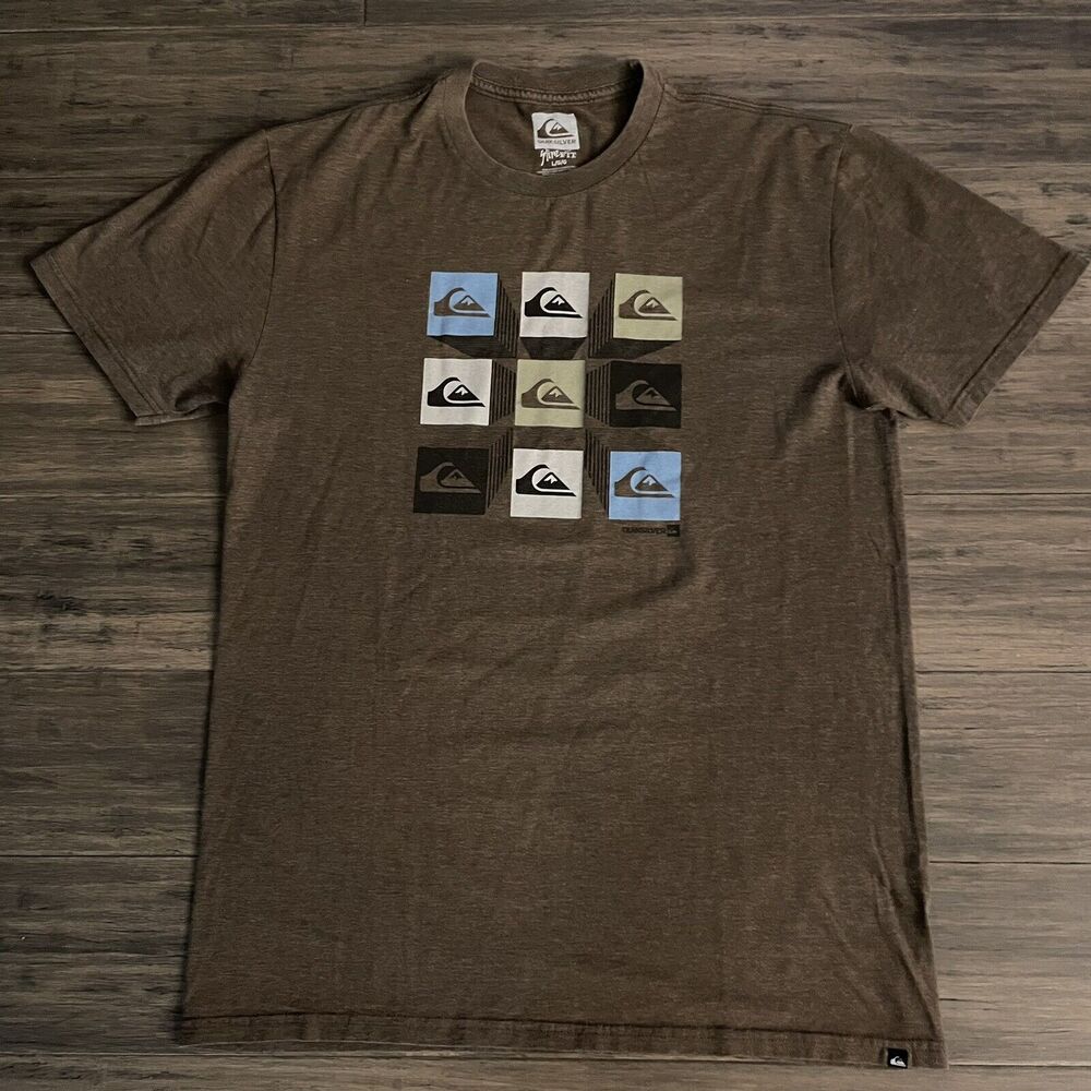 Quiksilver Mens Shirt Size Medium Shirt Slim Fit Crew Neck Brown